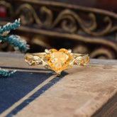Classic Nature-Inspired 3-Prong Heart-Shaped Citrine Engagement Ring